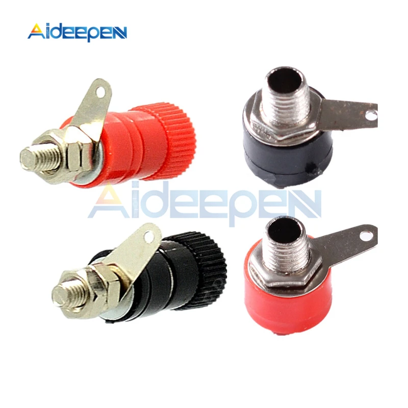 

2Pcs/lot JS-910B 4mm Banana Socket Nickel Plated Binding Post Nut Banana Plug Jack Connector For Speaker Audio Red + Black