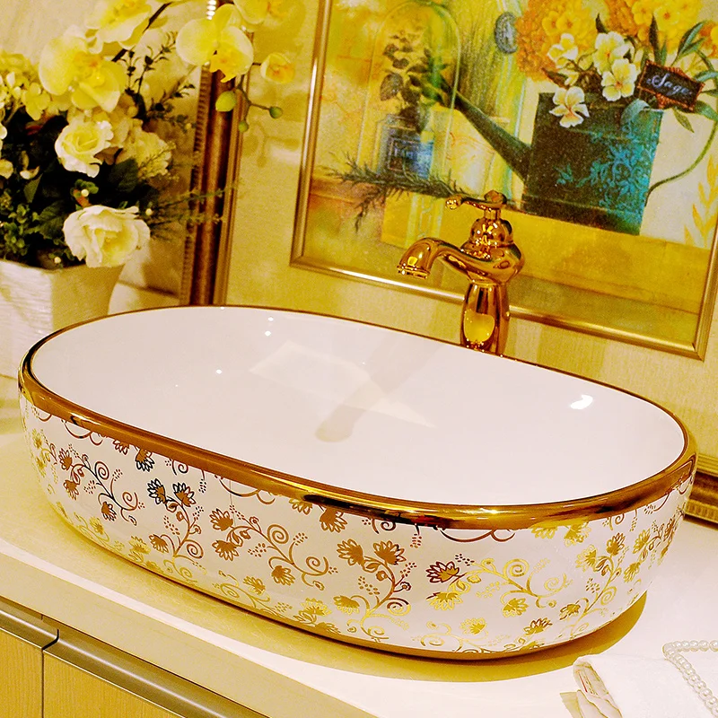 

European rectangle. Artistic basin, . The sink. The stage basin. -- - golden flower