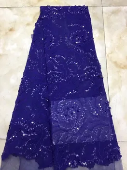 

Royal blue black pink handmade french beaded lace fabrics 2019 3d flower fabric luxury full beaded bridal lace fabric 5yards
