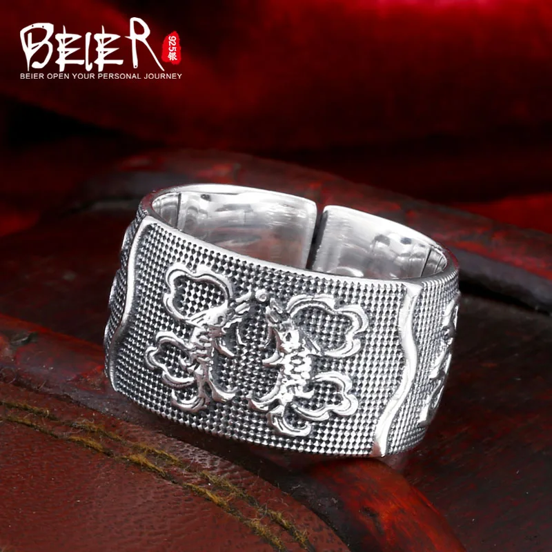

Beier new store arrive 925 silver sterling double fish fashion accessories opening jewelry for men ring LR925K047
