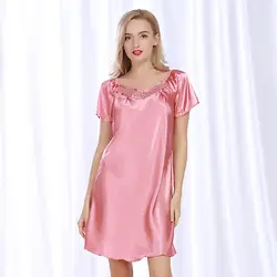 Ночная рубашка Pijama сексуальные шелковые ночные кружевное платье короткий рукав пижама Для женщин Ночная рубашка; одежда для сна Nuisette