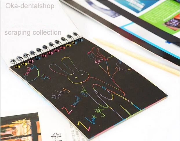 12 pages Scraping painting 10 14cm Magic Color Scratch Art Paper Cards Scraping Drawing Pictures for