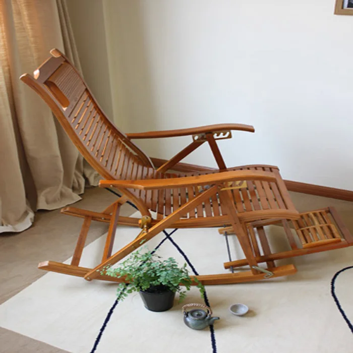 Bamboo Folding Lounge Chair - Rattan Folding, Portable Beach Chair