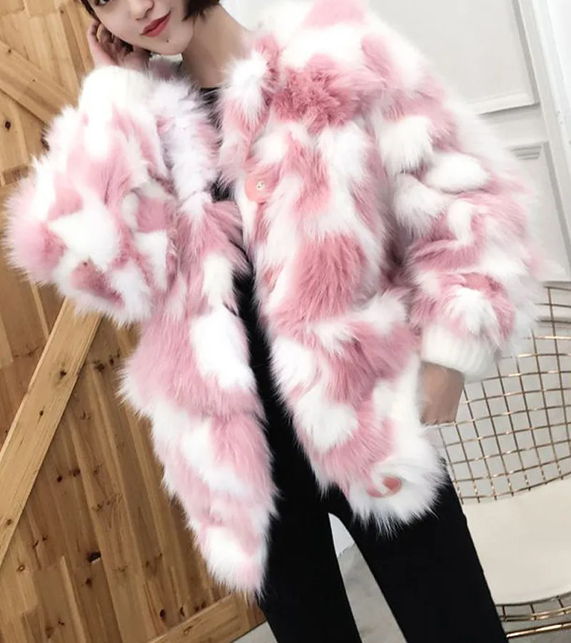 Renard Hiver Épaissir Faux Survêtement Style De Folobe En Chaud Fausse Pardessus Moelleux Femmes Style 2018 Rose Long Blanc Manteau Manteaux Veste Extra short Fourrure 6TAAwSx