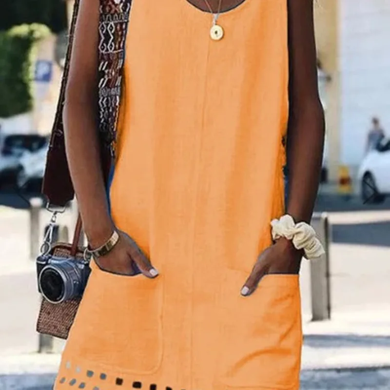 

Large size Women's Dresses 2019 summer new fashion print round neck sleeveless button double pocket long Dresses