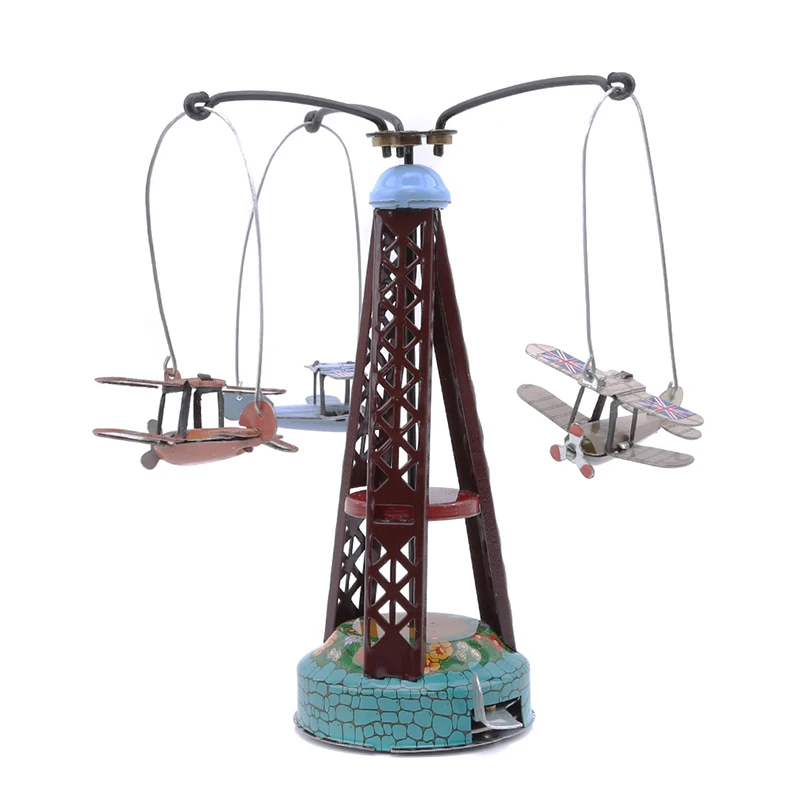 

Metal Vintage Wind Up Rotating Airplane Carousel Clockwork Toy Collectible Gift