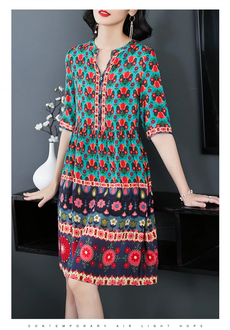 AYUNSUE летнее платье женское шелковое пляжное цветочное богемное платье элегантный большой размер платья для женщин Vestido Mujer KJ1849
