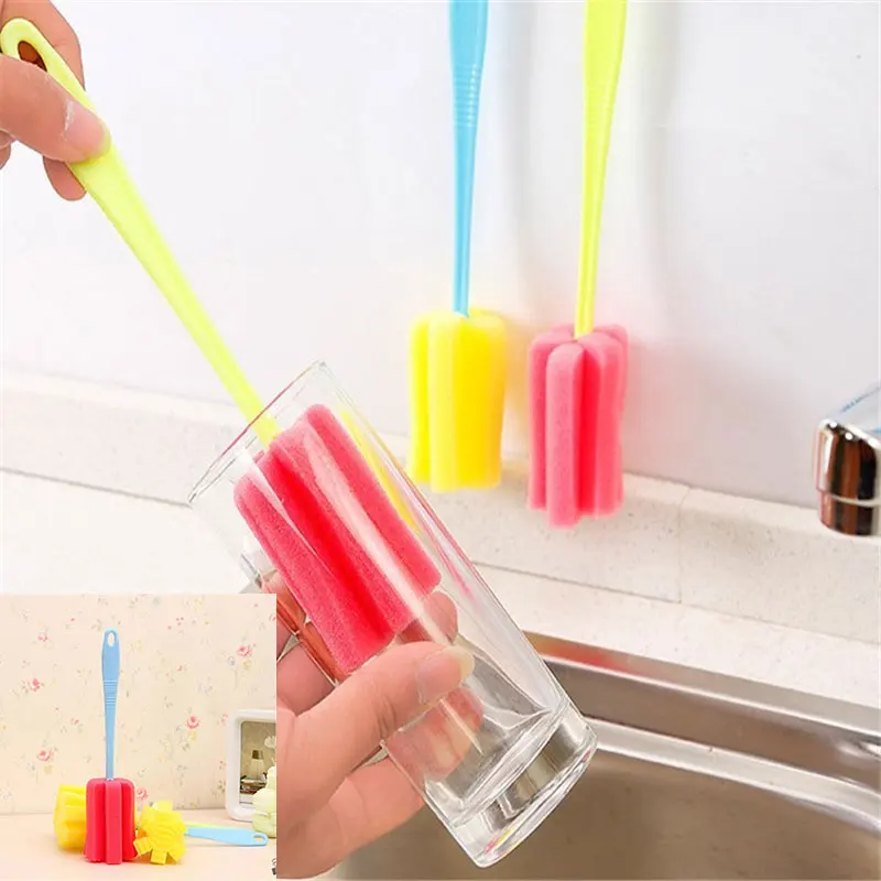 

3 PC Durable Long Handle Sponge Cup Brush Coffee Stains Kitchen Cleaning Brush