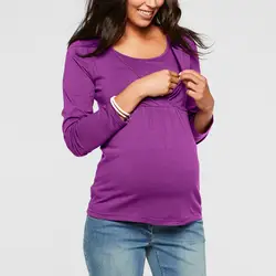 2018 летняя мода сплошной Цвет Для женщин Уход Топ для беременных футболки кормящие одежда Черный Фиолетовый Синий 4xl 5xl