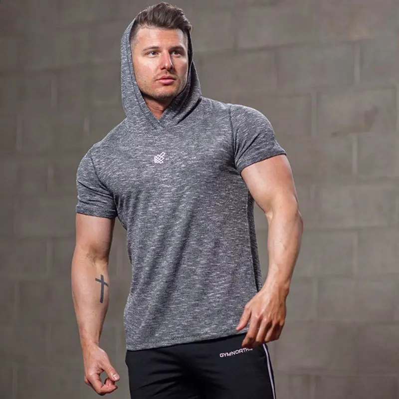 Short Sleeves Men’s Sports Hooded T-shirt - Men's Fitness Apparel, Men ...