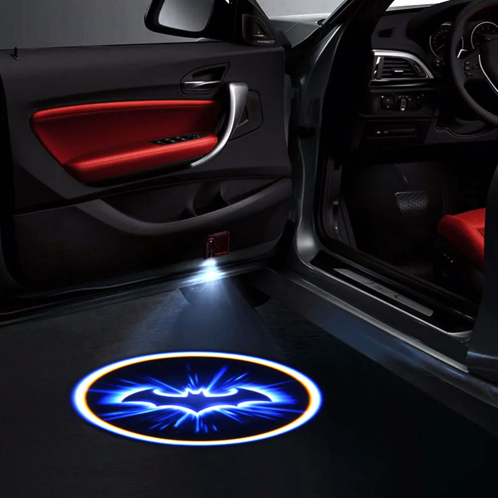 Battery Powered Cartoon Logo Batman LED Car Door Light 3D Laser Projector Lamp Auto Decoration Lighting Bulb Stick On Car