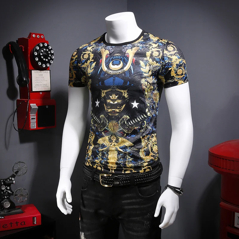In the summer of 2019 The comfortable tencel ICONS Hollow out breathable Printing short sleeve menT-shirt C8319 - P45 | Мужская одежда