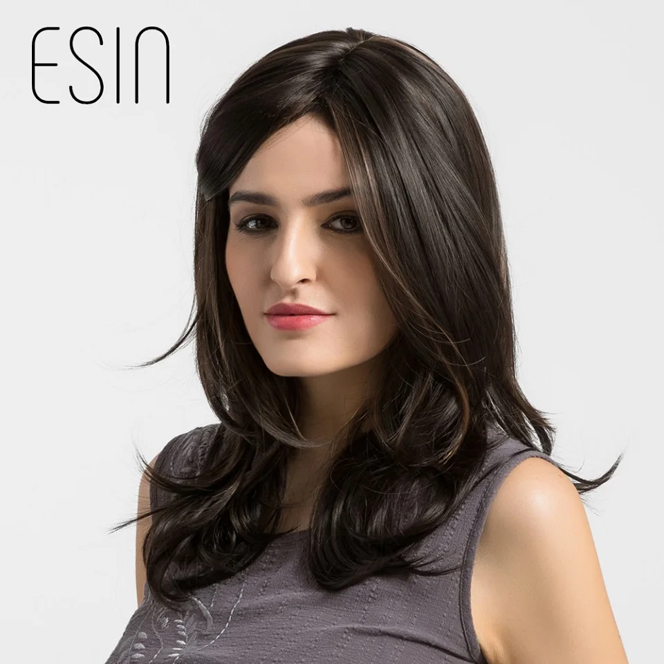 ESIN Женский синтетический парик брюнетка Шелковистые темные волосы высокого качества 71 см с бликами Естественная фронтальная линия роста