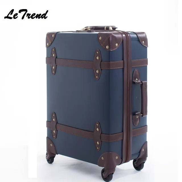 High Quality Vintage Suitcase Wheels Leather Rolling Luggage Spinner