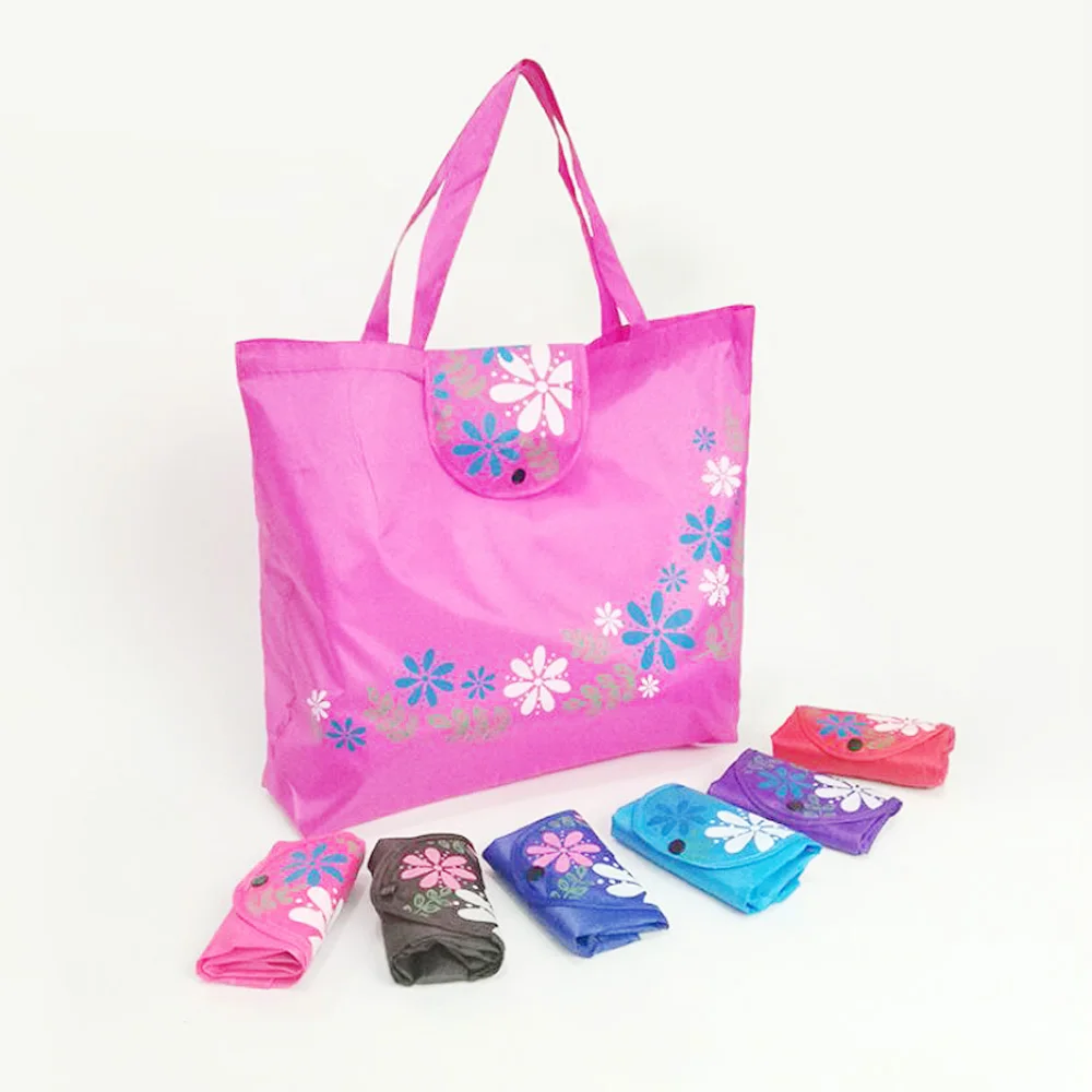 Складная сумка для покупок для женщин и мужчин, повседневная эко многоразовая сумка для покупок с цветком на кнопке, чехол для путешествий, одноцветная Сумочка для покупок, сумки