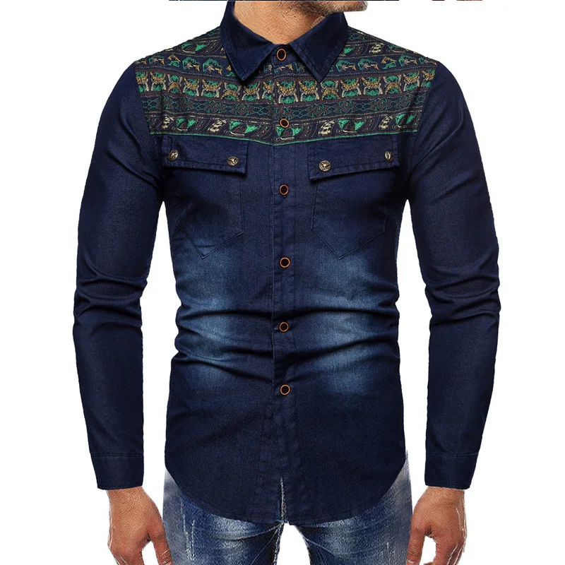Мужская брендовая рубашка 2018 Высококачественная ковбойская с длинным рукавом
