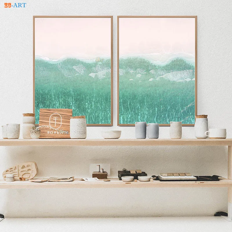 Aerial Ocean Wall Art Coastal Decor Turquoise Wave Print Ocean