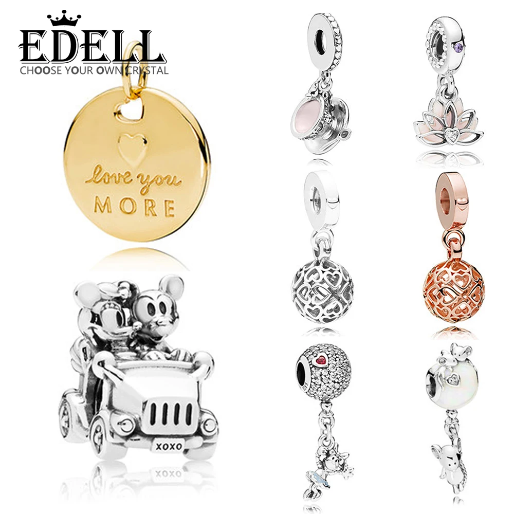 

EDELL 100% 925 Sterling Silver New 1:1 Genuine Magic Tea Cup Calm Lotus And Enamored Love Pendant Car Balloon Beaded