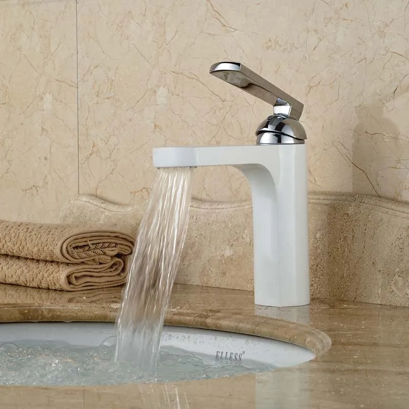 Free Shipping Bathroom Brass White Basin Vanity Sink Mixer Taps Deck Mount One Handle One Hole