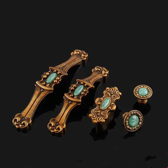 

3.75''5''Drawer Knobs Pulls Handles Gem Dresser Pull Antique Brass Green Brown Kitchen Cabinet Handle Retro Door Knob Rustic