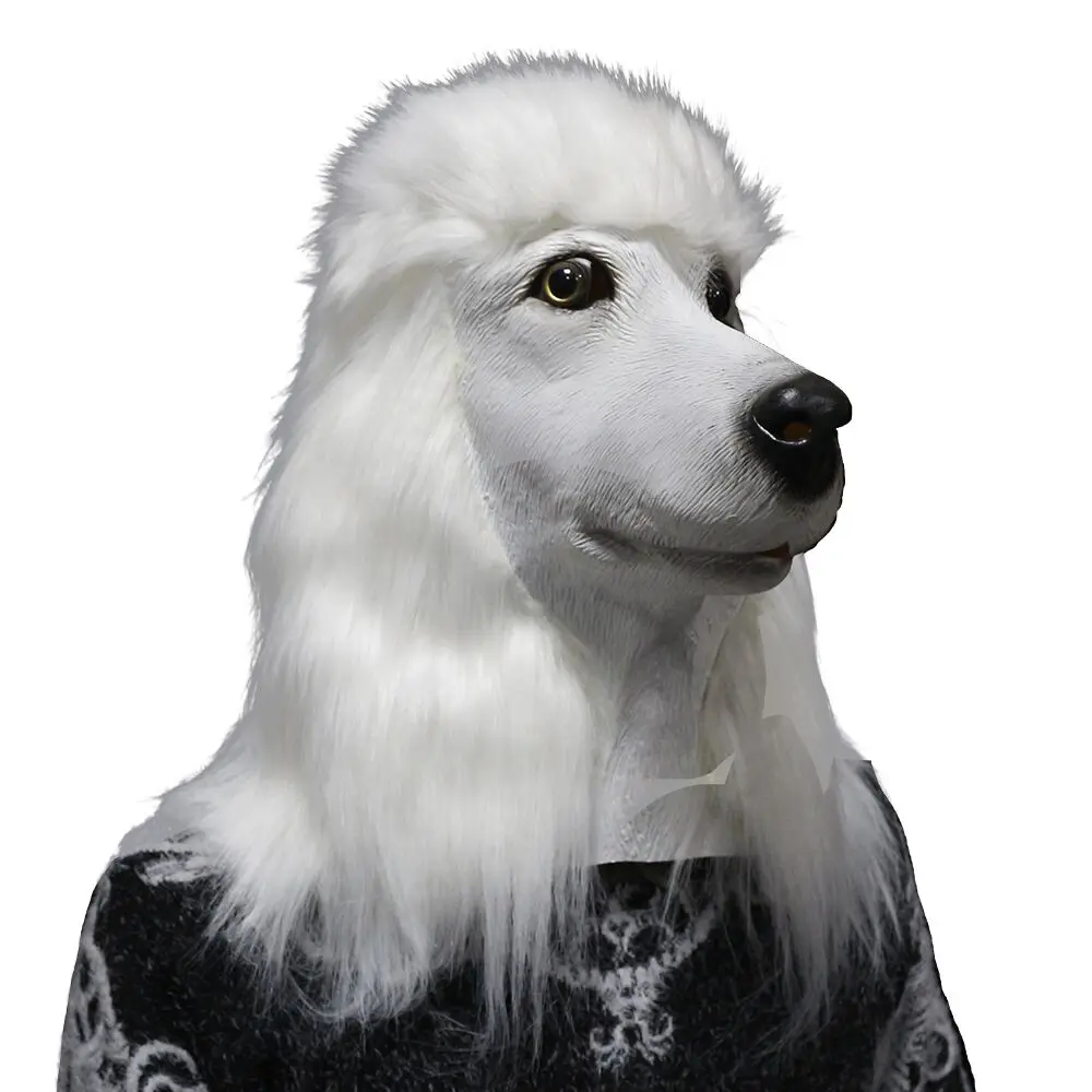 Реалистичная латексная маска животного пуделя, латексная маска для собак на Хэллоуин, вечерние, карнавальные - Цвет: White Poodle Mask