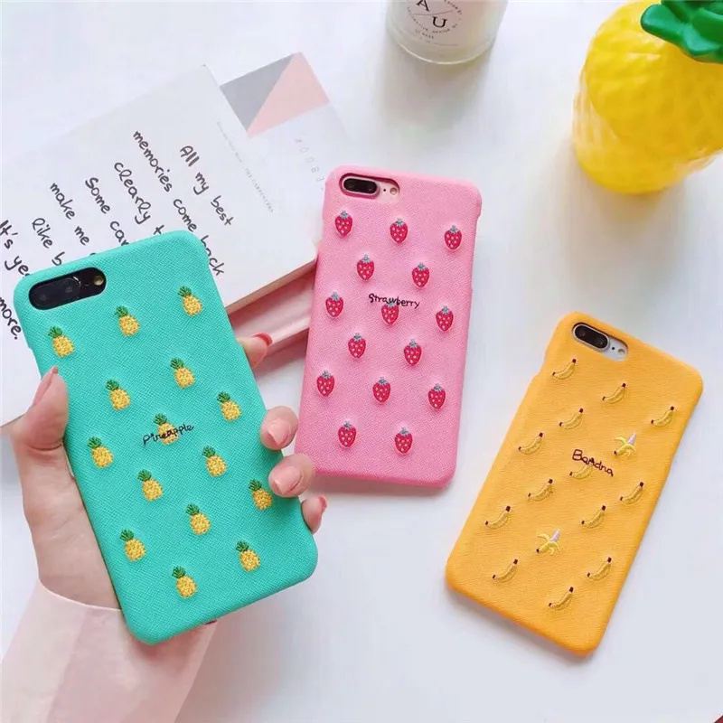 

Embroidery Summer Fresh Fruit PU Leather Phone Case for Iphone 8/8 Plus X Xr 6 6S Plus Xs Max 7Plus Case Cover Bumper Housing