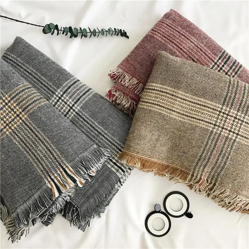 3 Colors High quality fashion lady feel camel dark plaid scarf thick autumn and winter models large shawl