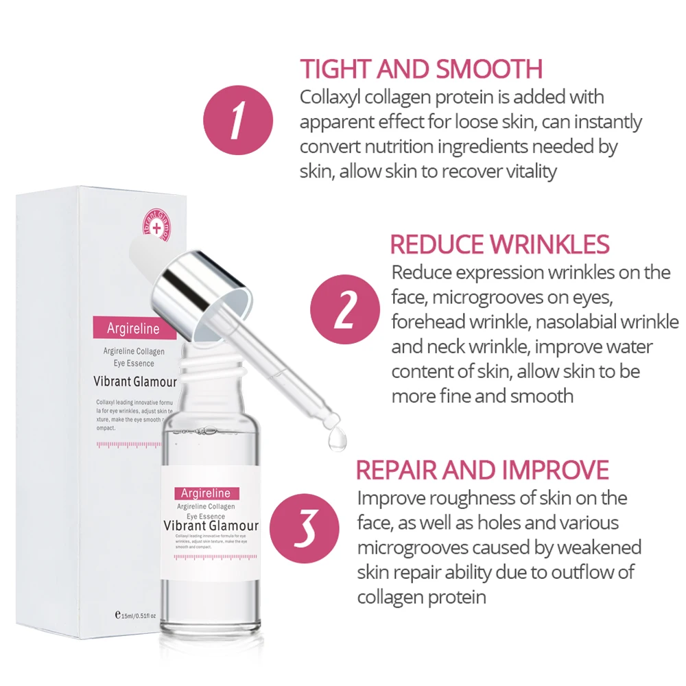 Hyaluronic Acid  Argireline Collagen Eye Serum Anti-Wrinkle Remover Dark Circles Moisturizer Eye Essence Set VIBRANT GLAMOUR