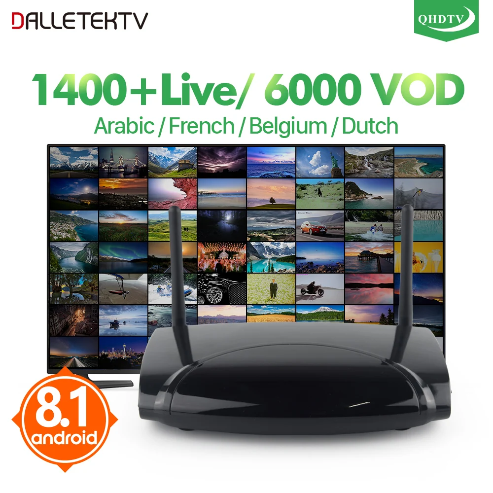 

IPTV French Box Android 8.1 TV Receivers R2 QHDTV Code 1 year IPTV France Arabic Belgium Netherlands Spain Tunisia Morocco IP TV