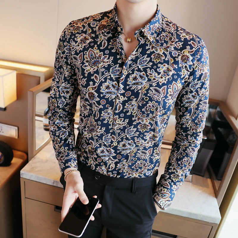 Men Shirt Baroque Fancy Shirts Club Outfits Luxury Mens Floral Shirts ...