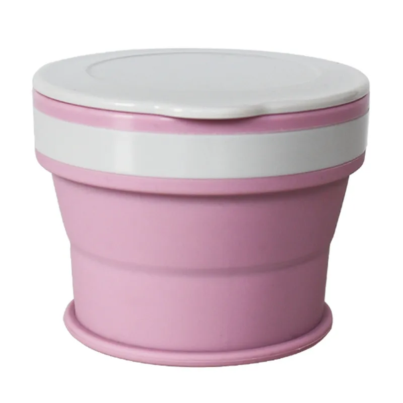 270 мл новая портативная силиконовая Выдвижная складная чашка с крышкой открытый телескопический складной стакан для путешествий кемпинга - Цвет: Розовый