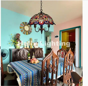 

Free Shipping Modern Tiffany Pendant Lighting Lamps Baroque Parlor Chain Dining Room Light Lamp E27 Socket for Home Decoration
