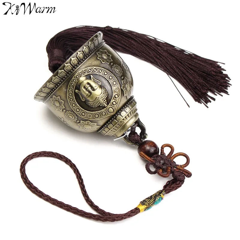 

KiWarm Elegant Buddha Statue Pattern Feng Shui Wind Chime With Tassels for Good Luck Fortune Home Car Hanging Decoration Gifts