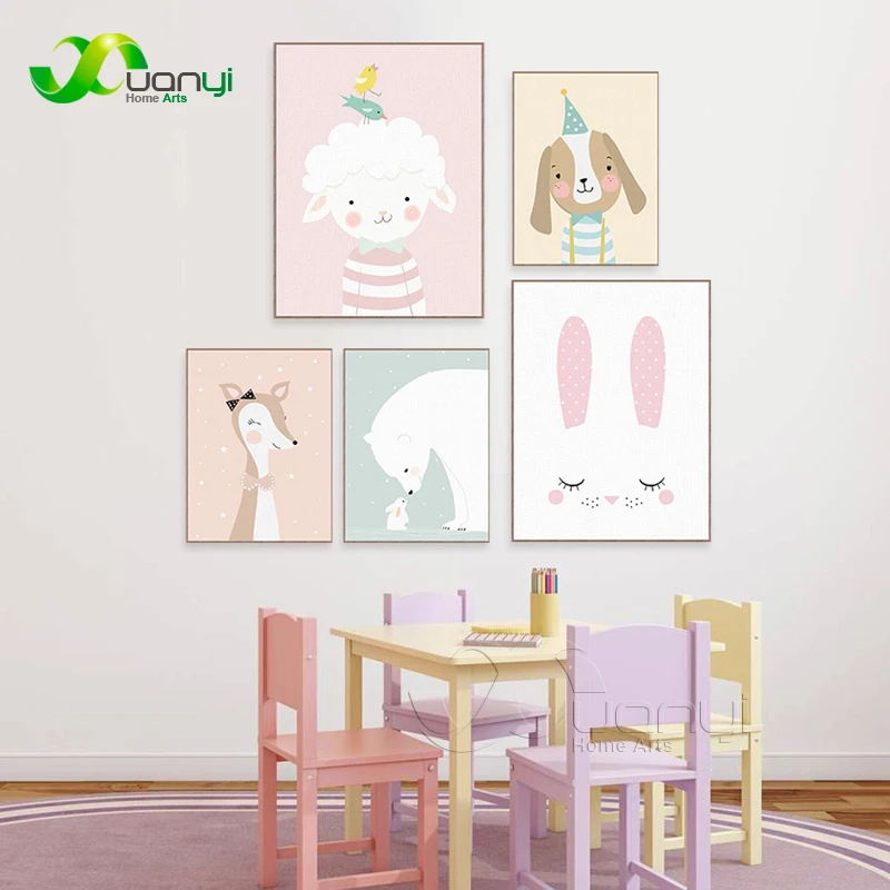 Cute-Cartoon-Animal-Deer-Bear-Dog-Poster-Nordic-Wall-Art-Print-Picture-Canvas-Painting-Kawaii-Baby-(1)