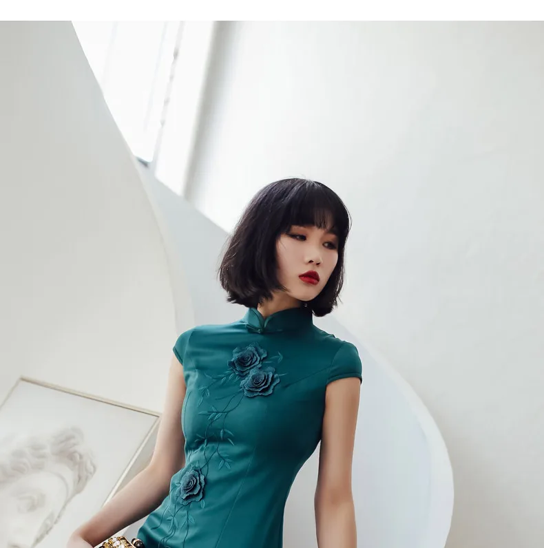 Китайское современное платье Ципао в стиле ретро с цветочным принтом для девочек