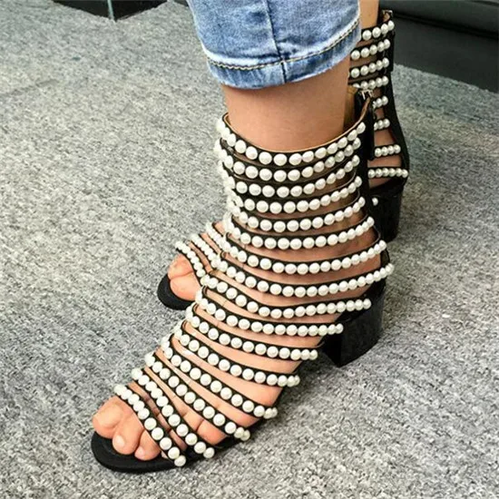 New Fashion Pearl Beading Women Boots Cut Outs Sandals Summer Boots Shoes Woman High Heels Women Ankle Boots Booties Botas Mujer (13)
