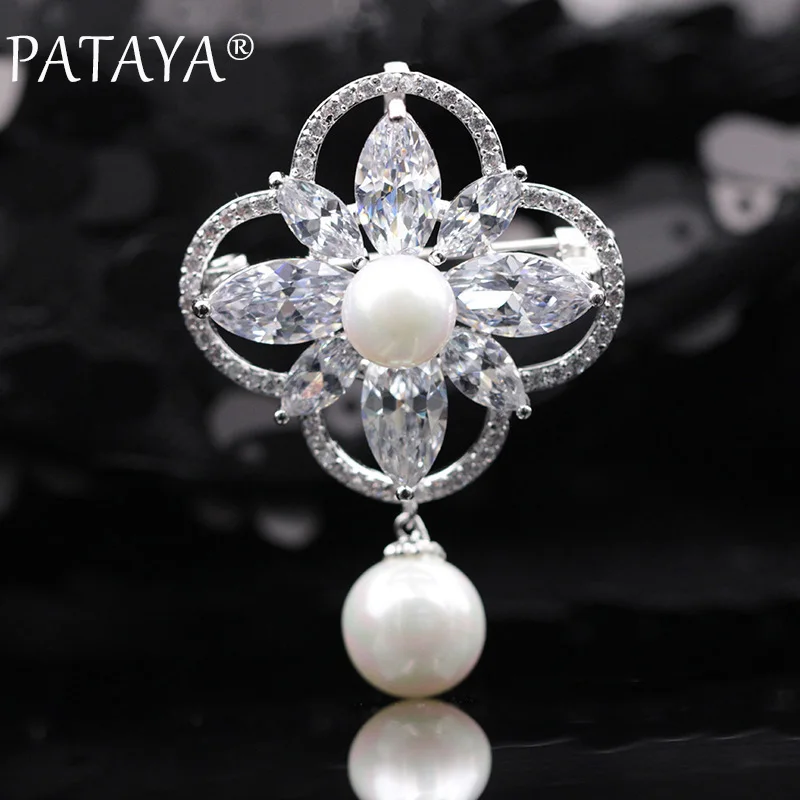 Pataya New Micro-Wax Inlay Horse Eye Natural Zircone Shell Pearls Spille True Platinum Color Women Wedding Party Gioielli Di Lusso