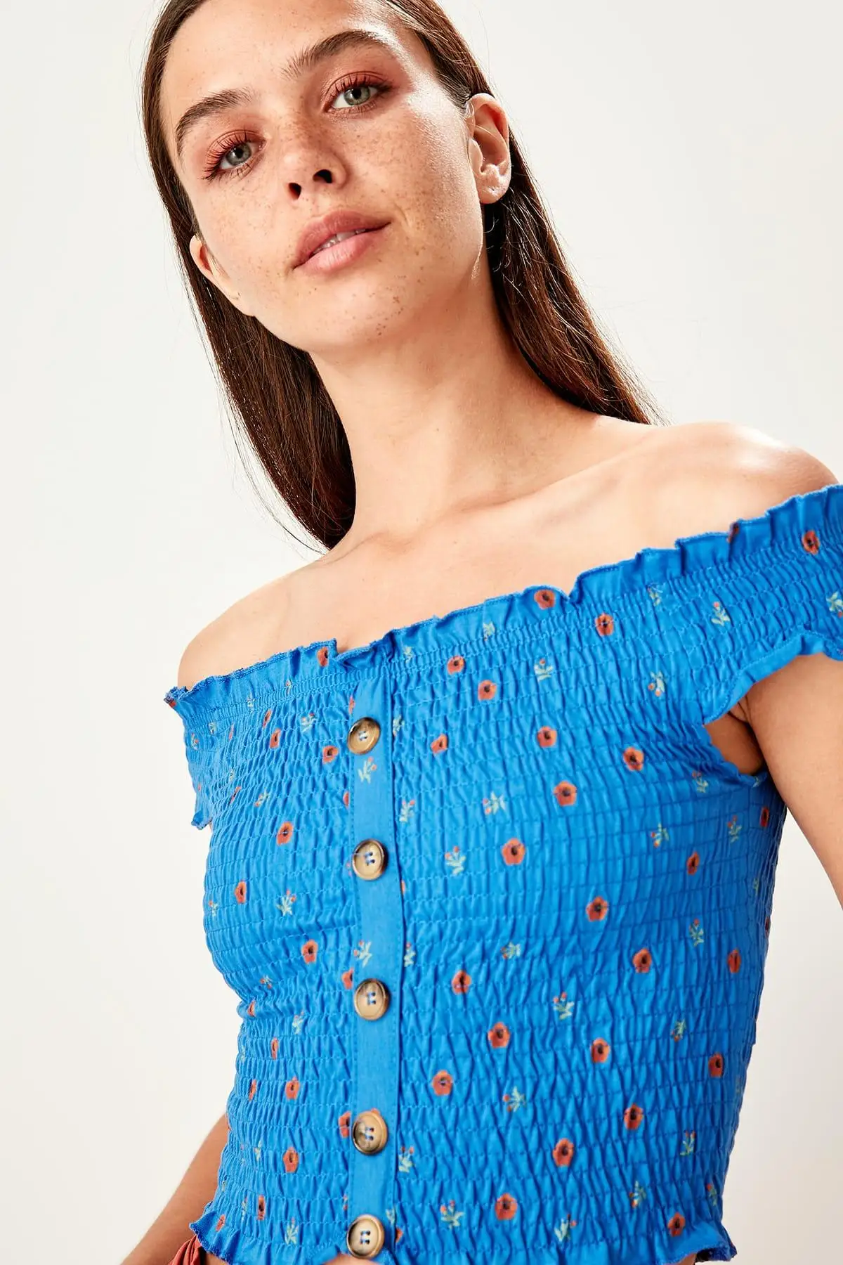 Trendyol Saks Кармен воротник узор трикотажная блузка TWOSS19BZ0229|Блузки| |