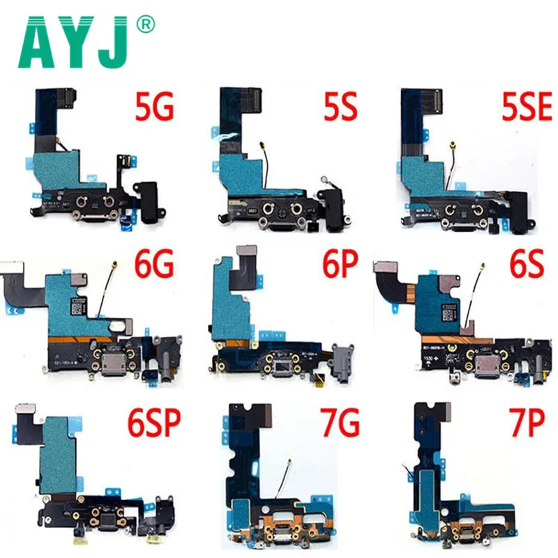 AYJ 10pcs USB Charger Dock Connector Headphone Audio Jack Parts for iPhone 6 6G 6Plus 5 5 6S 7 8 Plus Charging Port Flex Cable