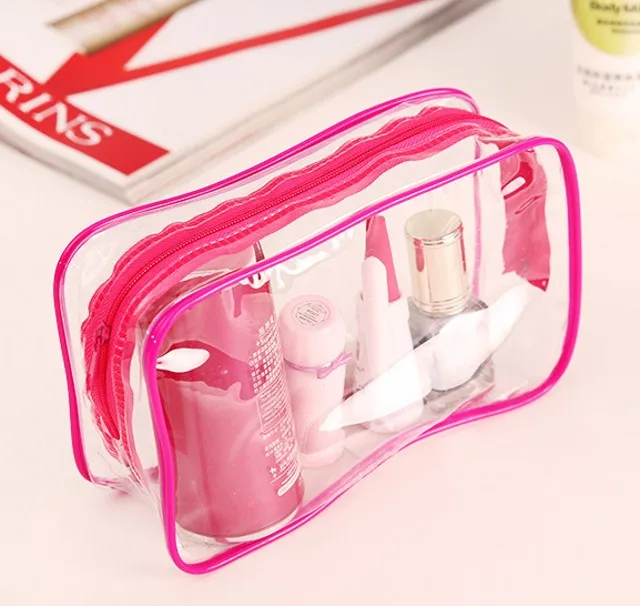 Clear Makeup Bag Beautician Cosmetic Bag Transparent PVC Bags Travel Organizer Beauty Case Toiletry Bag Make Up Pouch Wash Bags - Цвет: Красный