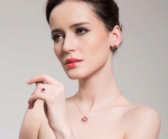 High Quality 18k Gold Plated Cubic Zirconia Pendant necklaces for Women Fashion Pink Austrian Crystal Petals Necklace Love Gifts 7