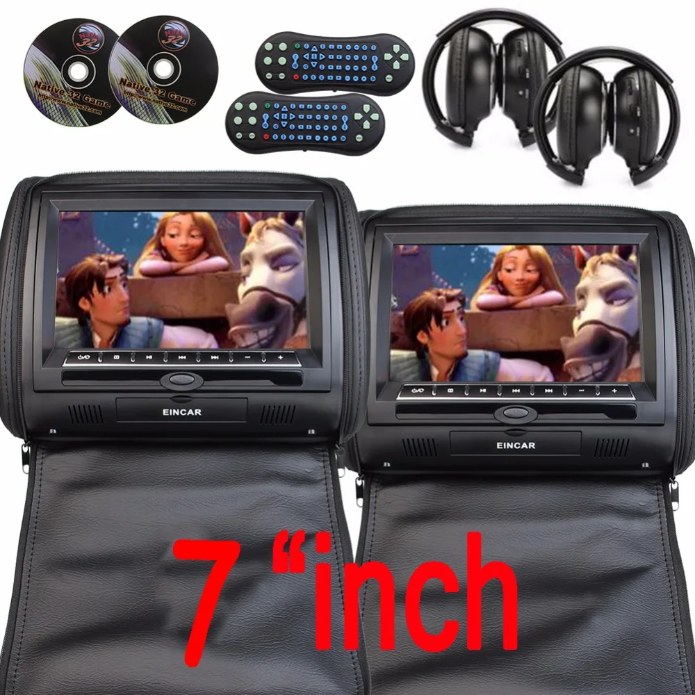 

7''Black Car DVD/USB/SD/Headrest Video Player LCD Monitor Dual Screen DVD Player for car with Dual Channel free two IR Headsets