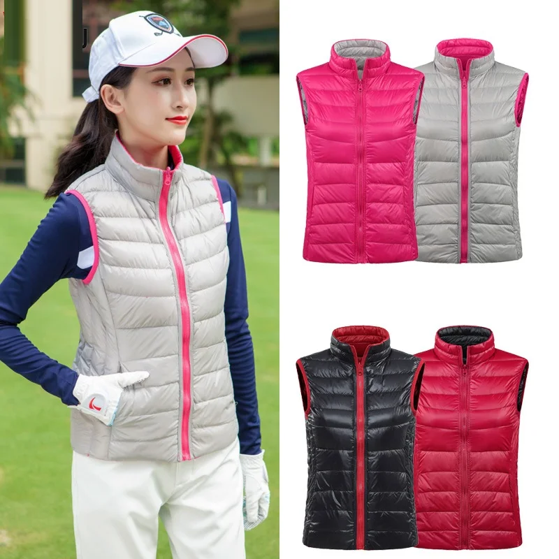 Спортивный жилет для гольфа для женщин, утолщенная куртка на утином пуху, женская спортивная одежда без рукавов для гольфа, легкая теплая зимняя жилетка для гольфа D0686