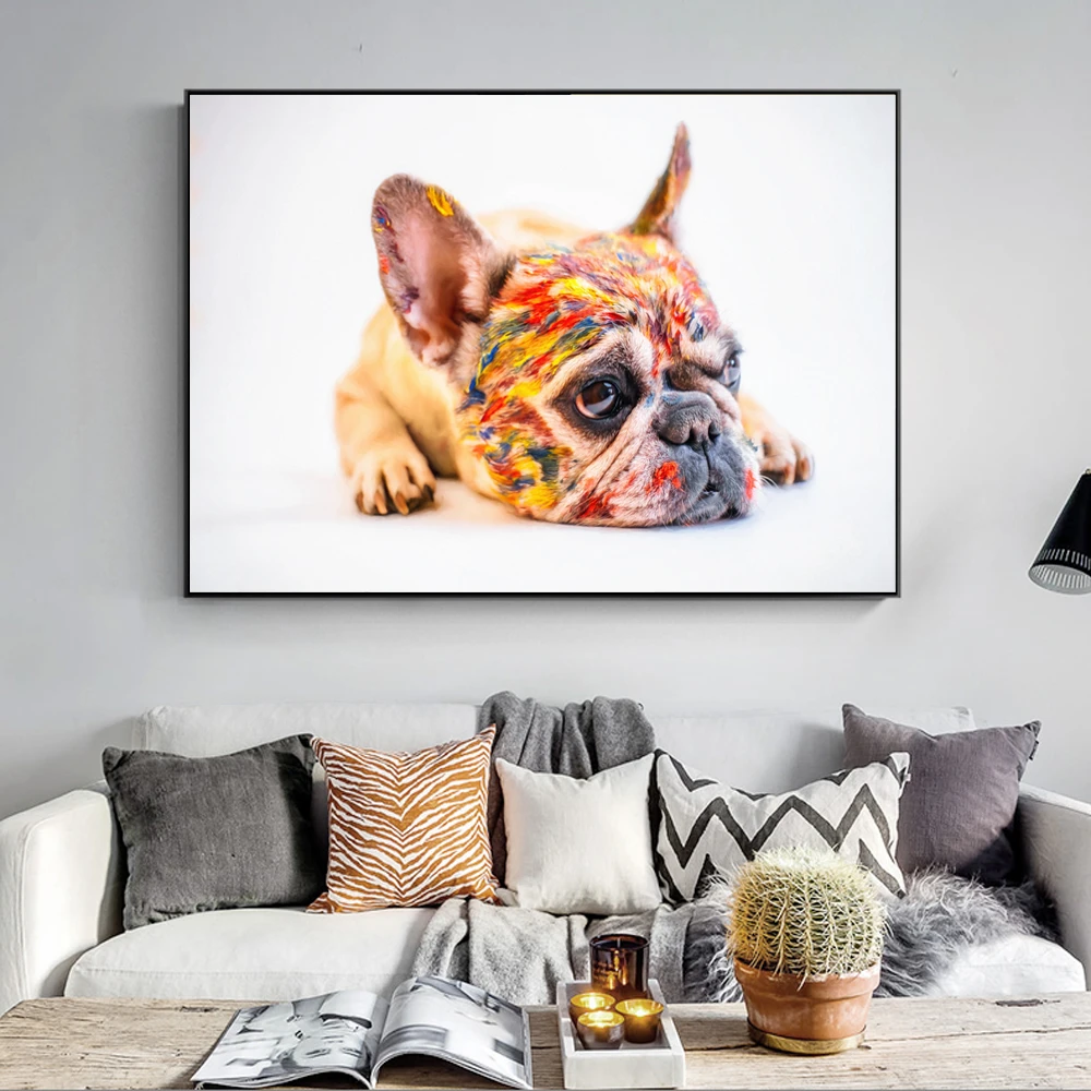 フレンチブルドッグの壁の芸術のポスター,キャンバスの芸術的な絵画,現実的な家族の犬のペット,ティーカップ,ヨーキー,芸術的なプリント,家の壁の装飾