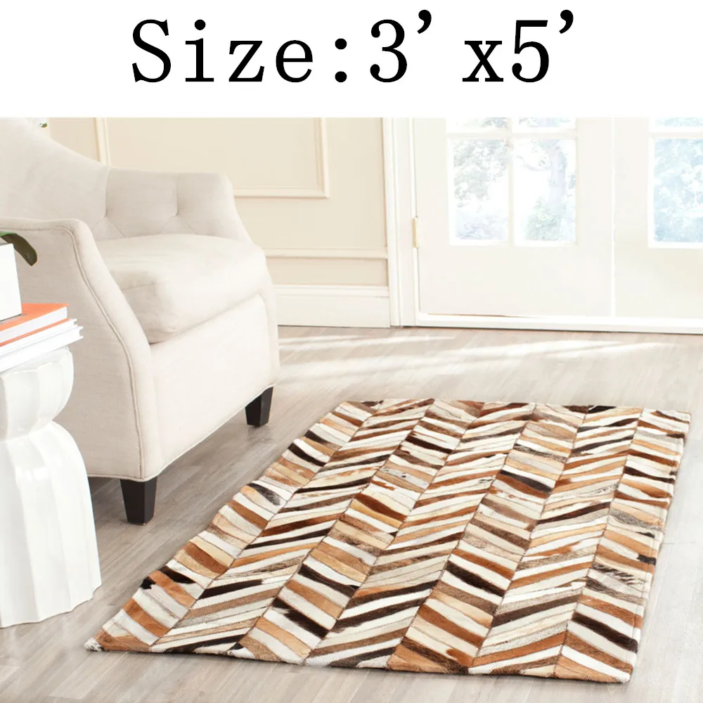 Gray / Multi Cowhide Patchwork Rug Modern Cow Hair Sewing Rugs And
