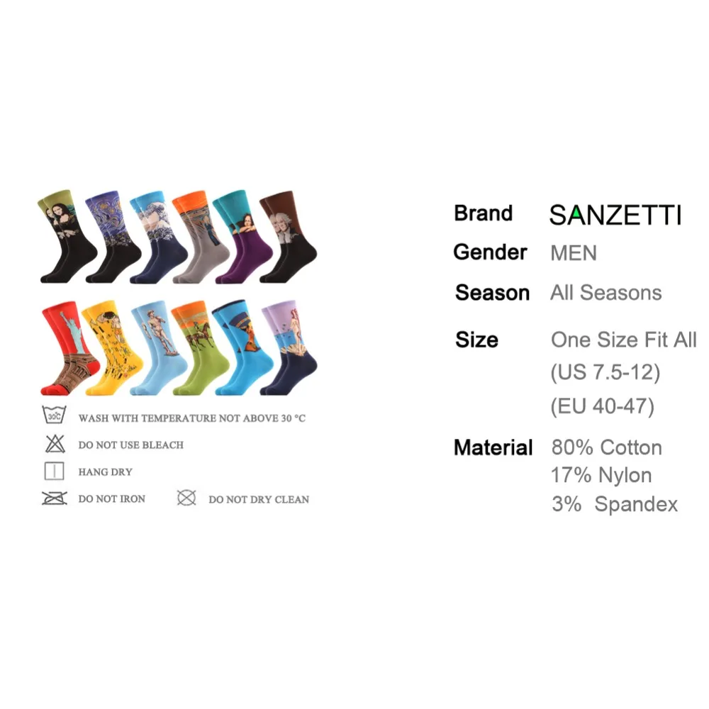 Sanzetti 12 пар/лот Для мужчин Красочные Multi Стиль хлопок Носки для девочек