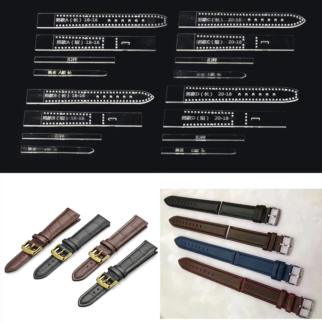 4 Sets Transparent Acrylic Watchband Strap Stencils Template Tools for Leather DIY Crafts