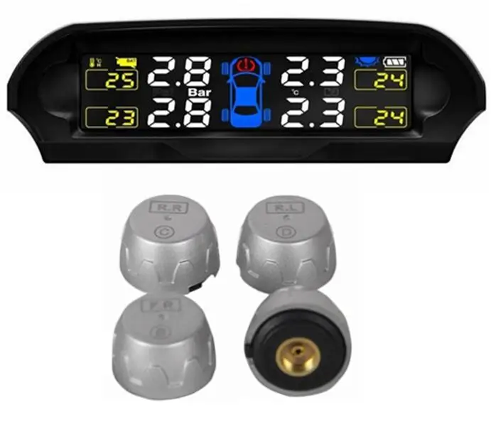 

TPMS tyre pressure monitoring intelligent system+4 external sensor solar energy DIY easy install,Bar Psi pressure option HY-800