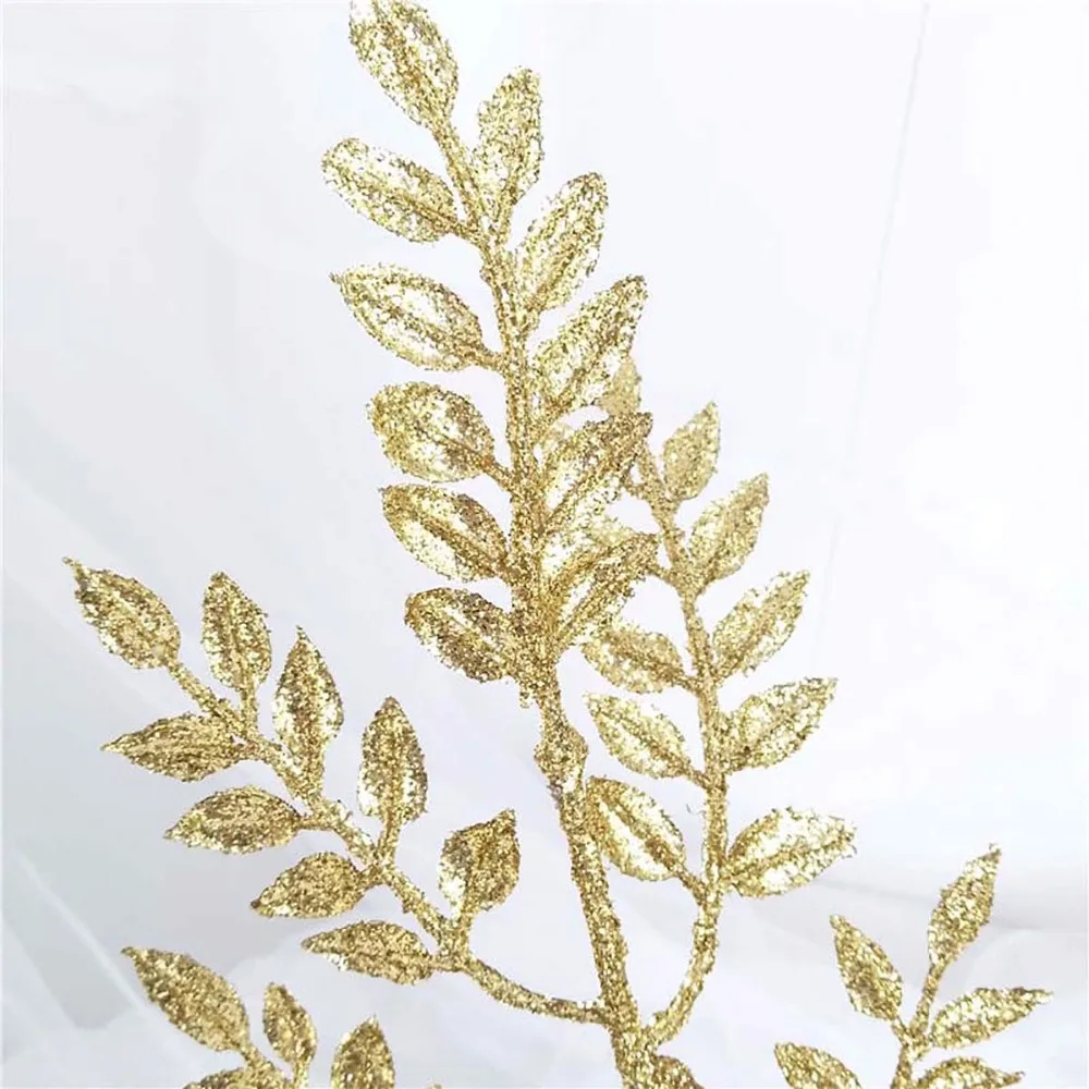 

8Pcs Gold Glittered Leaf Christmas Artificial Leaves Holiday Home Ornaments 19.7 Inches