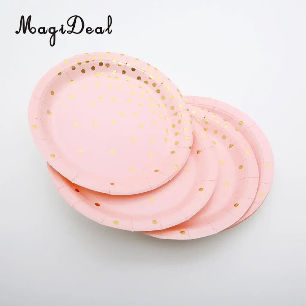 20 Set Glitter Gold Polka Dots Paper Plates and Cups Baby Shower Wedding Birthday Disposable Tableware